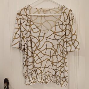 Michael Kors Blouse with Gold Chain Design and Stretchy Ruffled Waist